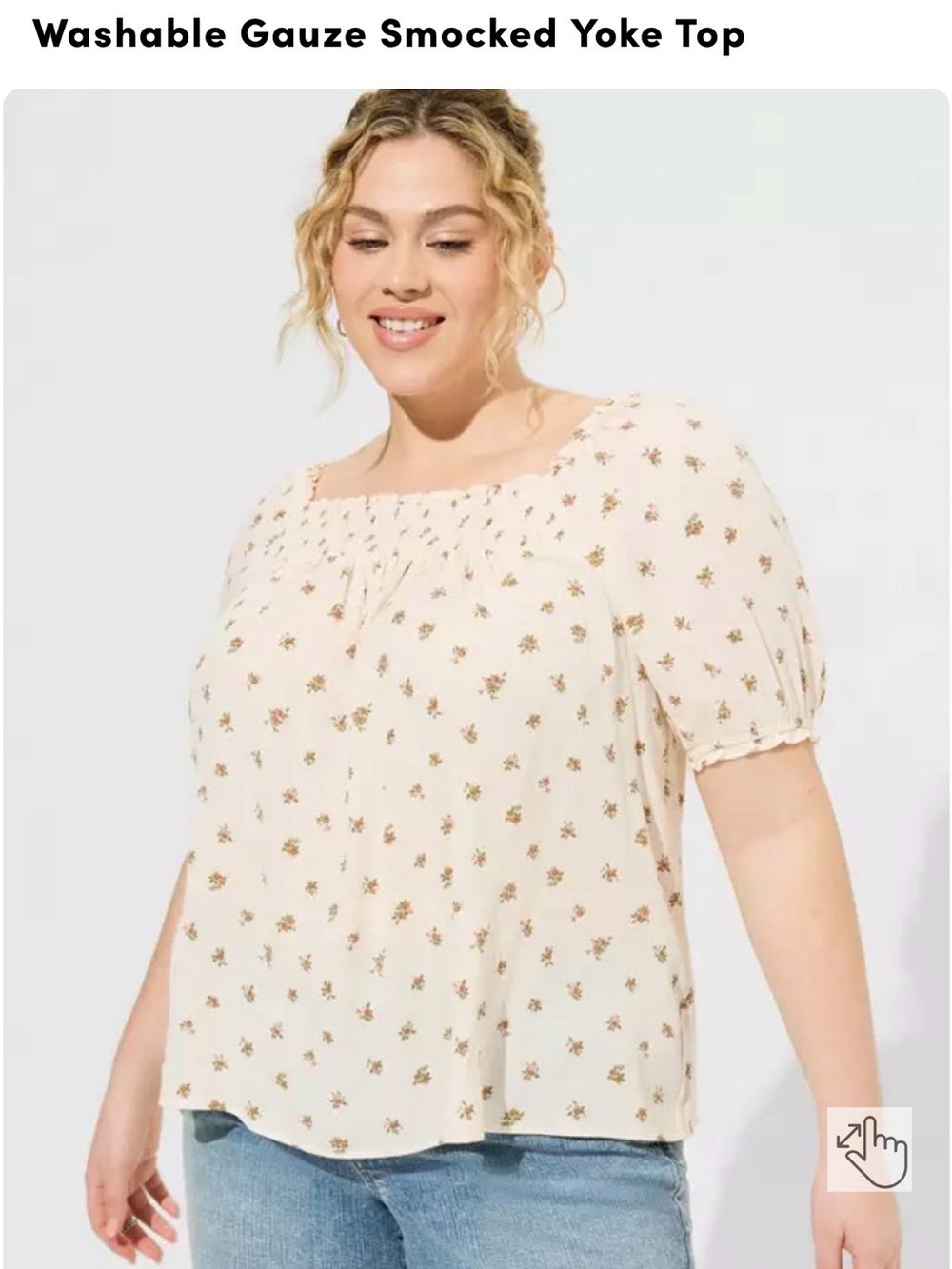 torrid Cream Floral Smocked Square Yoke Top